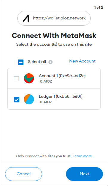 Choose the Ledger Account that connected to your Metamask